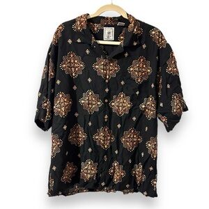 Roundtree & Yorke Black Boho Hawaiian Shirt Short Sleeve Button Up Men’s Size XL